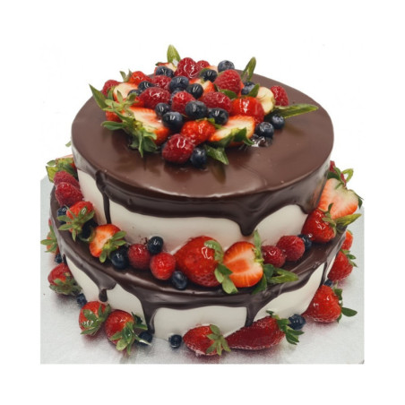 Tort Drip Cake z owocami - piętrowy