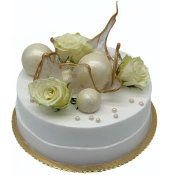 Tort Złota Perła Elegancji – Tort Komunijny / Okolicznościowy z Różami | Cukiernia Łódź
