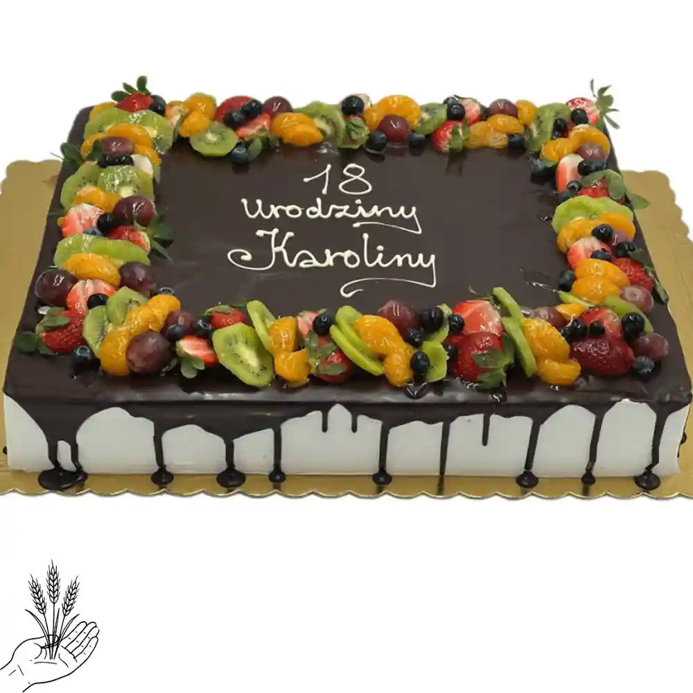 Tort Drip Cake z owocami - prostokąt Tort Drip Cake z owocami - prostokąt