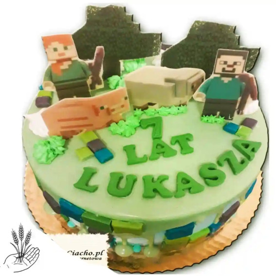 Tort Minecraft z figurkami