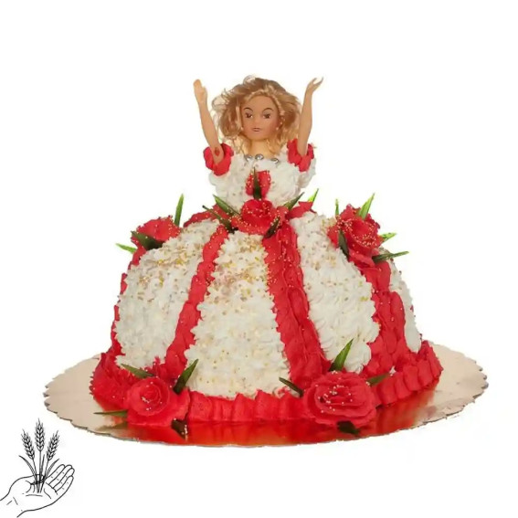 Tort laleczka w czerwono-białej sukni - bajkowy tort dla dziewczynek